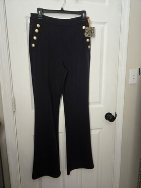 Christian Siriano Navy Flared Sailor Pants with Gold Buttons NWT
